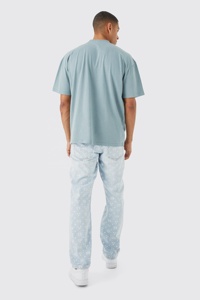 <b>Men's</b> Oversized Solid Color Short Sleeve T-Shirt O-Neck Casual Fit Light Blue Cotton Jersey Knitted Vintage Anti-Wrinkle 230g - Product Image 3