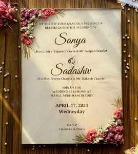 Tarjeta de Invitación de Lujo en Acrílico Rosa para Boda/Cumpleaños/Navidad, Borde de Perlas, Flores Secas, Ecológica, Moderna, Personalizada, Impresión UV - Product Image 3