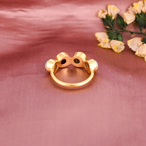 Anillo de Latón Chapado en Oro con Incrustaciones de Ágata Azul Natural y Ojo de Tigre, Joyería Hecha a Mano para Mujer - Product Image 3