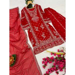 Vêtements de fête pour femmes de créateur haut bas et magnifique ensemble Dupatta - Product Image 6