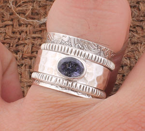 Bague tournante en argent sterling 925 avec pierre précieuse naturelle Iolite, pierre de naissance de février, cadeau pour femme - Product Image 2