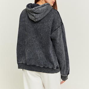 เสื้อฮู้ดดี้ย้อมสีแบบแอซิดวอชคุณภาพพรีเมียมขายดีสำหรับผู้หญิง สามารถสั่งทำโลโก้ของคุณเองได้ สีพื้น เสื้อฮู้ดดี้ย้อมสีแบบแอซิดวอชสำหรับผู้หญิง - Product Image 3