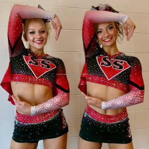 Vente en gros d'uniformes de pom-pom girl personnalisés Top et shorts avec strass personnalisés imprimés Performance Wear - Product Image 6