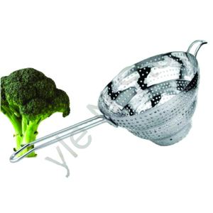 Colador de fideos de acero inoxidable familiar con mango cónico Colador de tamiz de cesta de metal - Product Image 1