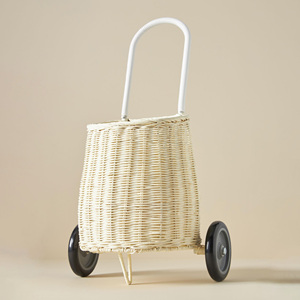 Panier à pousser en rotin tressé à la main avec roues, chariot de poussette, sacs d'école pour enfants, vente en gros - Product Image 6