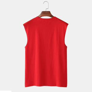 Débardeur sans manches rouge pour homme, col rond, tricoté, couleur unie, vêtement décontracté - Product Image 1