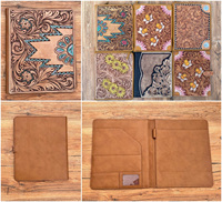 Portafolio de cuero con herramientas, organizador de archivos, portafolio A4 personalizado de cuero genuino, cartera de documentos floral Turquesa