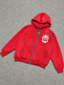 Custom <b>Pink</b> Distressed Zip Up <b>Hoodie</b> Heavyweight Oversized Streetwear Graphic Printed Full Zipper Sweatshirt Private Label OEM - Product Image 2
