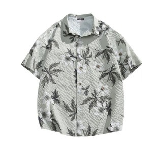 Chemise décontractée à manches courtes pour homme, imprimé floral, col rabattu, respirante, en popeline de coton pour l'été - Product Image 5