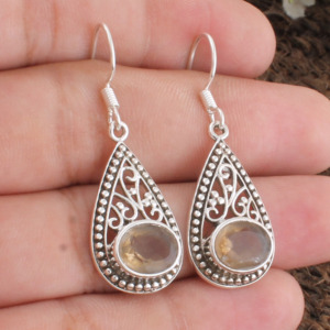 Boucles d'oreilles en Citrine Naturelle en Gros, Argent Sterling 925, Pierre de Naissance de Novembre, Bijoux Fins pour Femmes, Prix d'Usine - Product Image 4