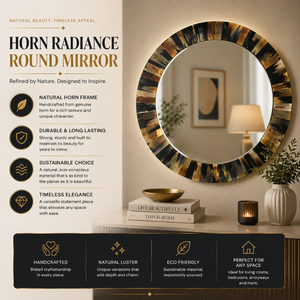 Premium 24 Inch Horn <b>Mirror</b> | Natural Horn Frame Round Wall <b>Mirror</b> | Luxury Decorative <b>Mirror</b> for Living Room Bedroom Entryway - Product Image 5