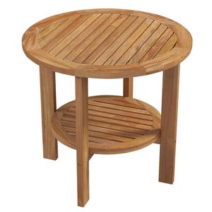 Outdoor Teak Wood <b>Round</b> <b>Side</b> <b>Table</b> with Slatted Storage Shelf Patio End <b>Table</b> - Product Image 5