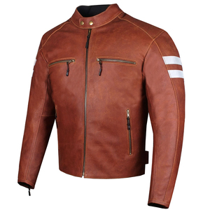 Blouson moto homme en cuir véritable marron 2026, col montant, fermeture éclair, style motard, disponible à la vente en ligne - Product Image 2