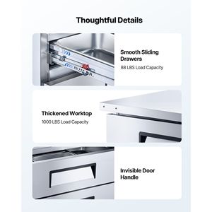 Frigorifero da Lavoro Professionale da 52 Pollici con Base Chef, 2 Cassetti e 8 Vaschette in Acciaio Inox per Ristoranti - Product Image 6
