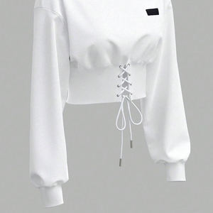 Sudadera Deportiva Corta con Capucha para Mujer, con Bajo Elástico y Hombros Caídos, para Entrenamiento en el Gimnasio, con Logotipo Personalizado - Product Image 3