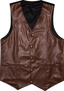 Chaleco de cuero clásico para hombre, a la moda, color marrón oscuro, sin mangas, con botones, estilo vintage, informal, estilo motero, estilo occidental - Product Image 6