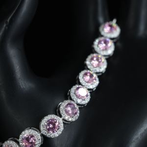 Pulsera de tenis de lujo con cristales rosas para mujer – Plata de ley 925, engaste halo, elegante regalo de joyería - Product Image 4