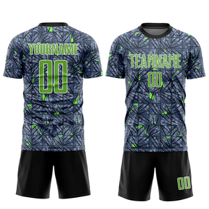 Conjunto de Uniforme de Fútbol Unisex Azul Oscuro y Verde con Estampado Geométrico, Jersey con Número 00, Transpirable, Spandex/Poliéster para Adultos - Product Image 3