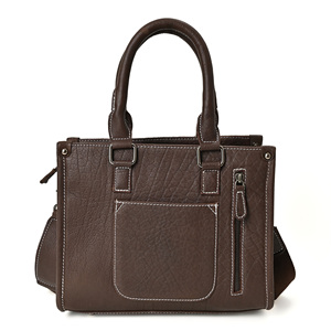 Womens Minimalist Fashion Leather Tote Bag with Embroidery Structured Satchel Design Polyester Lining and <b>Shoulder</b> <b>Strap</b> - Product Image 2