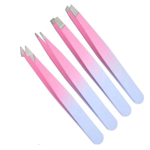 Juego de 4 Pinzas para Cejas de Acero Inoxidable con Punta Inclinada, Recubrimiento Degradado Rosa y Morado, Herramientas de Belleza de Precisión OEM - Product Image 1