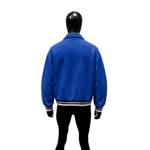 Blouson universitaire en laine bleu roi de qualité supérieure pour hommes, blouson bomber de baseball personnalisé en gros avec fermeture éclair intégrale sur le devant, col chemise classique - Product Image 2