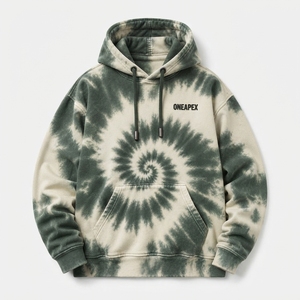 Sweat-shirt à capuche personnalisé vert crème tie-dye pour homme, streetwear, avec logo - Product Image 1