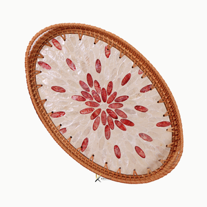 Bandeja de Servir Ovalada de Madera con Tejido de Ratán y Nácar, Elegante, Personalizada OEM ODM, Apta para Alimentos, Hecha a Mano, Decoración para el Hogar, Ideal para Regalos - Product Image 4