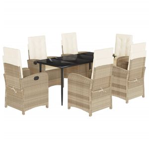 7-Piece <b>Beige</b> Poly Rattan Patio Dining Set with <b>Cushions</b> Stylish Outdoor Furniture Collection - Product Image 2