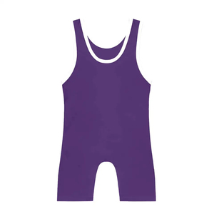 Men's Fitted Wrestling Singlet One-Piece Men's Fitted Wrestling Singlet One-Piece <b>Purple</b> Spandex Nylon Stretch Martial Arts Wear - Product Image 4