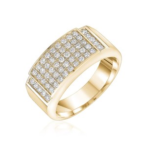 Bague Statement en Or Jaune 14K avec Diamants de Laboratoire Taille Ronde Classique pour Fiançailles, Cadeau pour Homme - Product Image 1