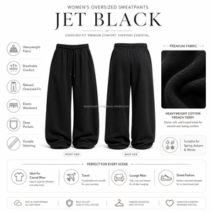 Pantalon de survêtement noir pour femme, taille haute, coupe large, en molleton, couleur unie, avec cordon de serrage, décontracté, ample, longueur intégrale, pour l'automne - Product Image 6