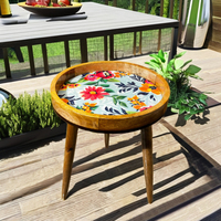 Table basse en bois durable, artisanat moderne |   Table basse circulaire en bois massif avec impression UV, origine Inde, modèle pour la maison et l'hôtel