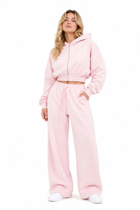 Women's Lavender Cropped Hoodie Tracksuit Wide Leg <b>Sweatpants</b> 2 Piece Set Casual Loose Fit Fleece Outfit All Seasons - Product Image 5