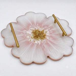 Vintage Geode <b>Epoxy</b> Resin Serving Tray with Metal Handles Wholesale Pink Gold Foil Agate Vanity Platter For <b>Coffee</b> <b>Table</b> Home - Product Image 3