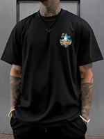 Men's Black Surf Board Print Breathable Customizable T-Shirt Short Sleeve O-Neck Beach Design Regular Fit Casual Wear 100%