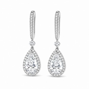 Pendientes de Oro Blanco con Diamantes en Forma de Pera, Joyería de Boda para Mujer, Engaste de Bisel, Estilo Clásico - Product Image 5