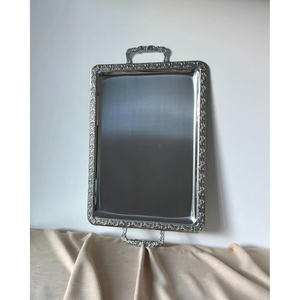 Plateau rectangulaire en acier inoxydable argenté, plateau de service décoratif, vaisselle pour la restauration, hôtel, restaurant, fournitures en gros - Product Image 6