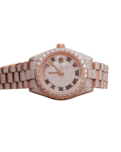 Montre-bracelet monochrome en or rose glacé avec cadran serti de diamants Moissanite VVS, affichage de la date, pour homme, qualité supérieure, style bling-bling. - Product Image 1
