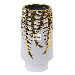 Venta al por mayor hecho a mano moderno blanco Cherish alto aluminio contemporáneo oro forro hoja diseñador moda jarrones de mesa mejor venta - Product Image 1