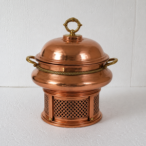 Luxury Pure Copper Round Chafing Dish with Brass Handles & Lid, <b>Buffet</b> Food Warmer, Hotel Catering <b>Server</b>, Restaurant Chafer - Product Image 2