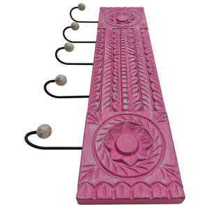 Décoration murale en bois sculpté rose délavé avec 5 crochets, porte-clés, articles de décoration intérieure en bois, personnalisable, en bois d'ingénierie - Product Image 4