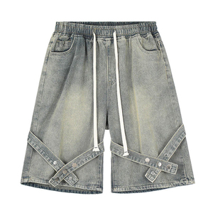 Shorts en jean délavé coupe ample jambe large décontracté Y2K streetwear surdimensionné ample respirant multi-poches unisexe - Product Image 1