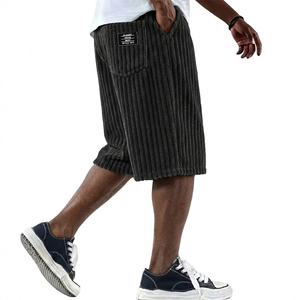 Pantalones Cortos Casuales para Hombre, Tejido Acanalado, Bordados, Elásticos, Cintura Media, Color Sólido, Cómodos, Transpirables, Estilo Vintage, Secado Rápido - Product Image 3
