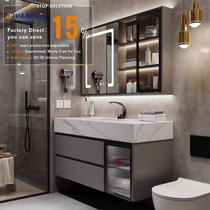 Conjunto de tocador moderno y lujoso <span class=keywords><strong>para</strong></span> dormitorio |   Mueble de <span class=keywords><strong>Baño</strong></span> con Lavabo Individual, Espejo LED Inteligente y Gabinete de Almacenamiento Lateral Auxiliar (Madera) - Product Image 1