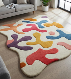 Alfombra irregular multicolor de lana hecha a mano, de alta calidad, ecológica, antideslizante, para sala de estar, habitaciones infantiles, hoteles y oficinas. - Product Image 1