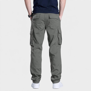 Pantalon cargo gris pour homme, taille élastique, plusieurs poches, respirant, coton mi-lourd, style décontracté, automne - Product Image 3
