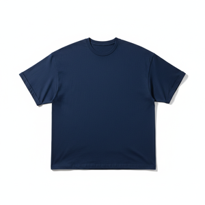 เสื้อยืดลำลองผู้ชายทรงโอเวอร์ไซส์ สีน้ำเงินเข้ม พร้อมโลโก้ด้านหน้า ผลิตอย่างพิถีพิถันด้วยผ้าฝ้ายเนื้อหนา 100% เพื่อความสบาย - Product Image 3