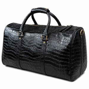 Black Crocodile Embossed Duffle <b>Bag</b> for <b>Men</b> | Luxury Travel Weekender | Large <b>Overnight</b> Carryall with Shoulder Strap, Handles - Product Image 1