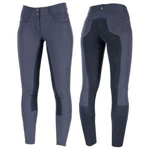 Leggings Ecuestres de Cintura Alta para Mujer, Tejidos en Spandex y Nailon, Elásticos en Cuatro Direcciones, Color Gris Sólido con Parches de Silicona - Product Image 3