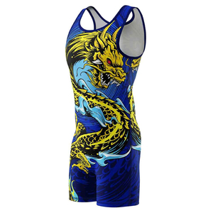Adult Wrestling Singlet Sleeveless Compression One Piece Breathable Stretch Sports Performance Training Apparel Blue Yellow - Product Image 3